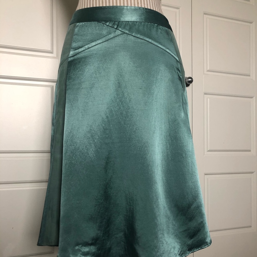 Seafoam Satin Skirt with Linen Inserts